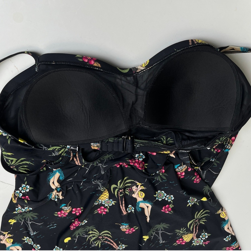 Torrid 3X Hula Girl Swim Dress Black Tropical Skirted One Piece Retro - Picture 11 of 15
